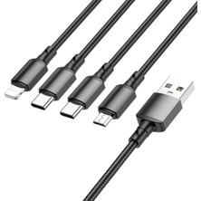 Borofone BX72 4'ü 1 Arada Çoklu Şarj Kablosu (2x Type-C, Lightning, Micro Usb) Örgülü