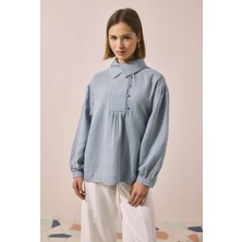 HE-QA Pat Detaylı Tunik Pastel Mavi