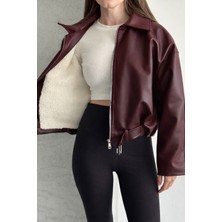 Moda Armanc Kadın Içi Kürklü Suni Deri Ceket - Oversize Içi Peluş Astarlı Premium Biker Mont