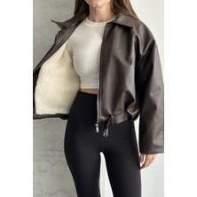 Moda Armanc Kadın Içi Kürklü Suni Deri Ceket - Oversize Içi Peluş Astarlı Premium Biker Mont