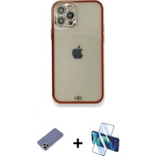 Pileli Store Pilelistore™ iPhone 12 Pro Kılıf Eksen Minimal Koleksiyonu - Siyah 3D Antistatik Seramik Nano Ekran Koruyucu + Metal Kamera Lens Koruma Cam - Gd