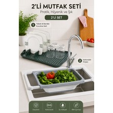 Stile Cucina 2’li Mutfak Seti Katlanabilir Lavabo Süzgeci ve Tabak Bardak Kurutmalık Seti Bpa Free Çok Amaçlı Mutfak Organizeri