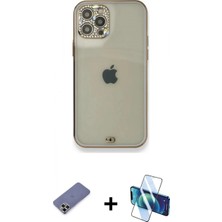Pileli Store Pilelistore™ iPhone 12 Pro Kılıf Eksen Minimal Koleksiyonu - Siyah 3D Antistatik Seramik Nano Ekran Koruyucu + Metal Kamera Lens Koruma Cam - Gd