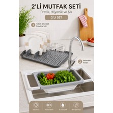 Stile Cucina 2’li Mutfak Seti Katlanabilir Lavabo Süzgeci ve Tabak Bardak Kurutmalık Seti Bpa Free Çok Amaçlı Mutfak Organizeri