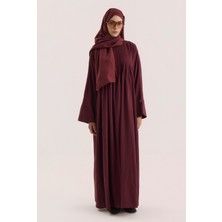 HE-QA Nervür Detaylı Keten Abaya Bordo
