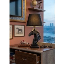 Mirsa Global Modern At Abajur Siyah Gold Büst Abajur  Heykel  –  Siyah Şapka Dekoratif Masa Lambası, Şık Salon & Yatak Odası Aydınlatma