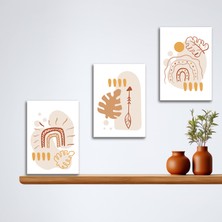 Tilki Dünyası 3'lü Bohem Kanvas Tablo Seti 4 - Modern Boho Duvar Dekoru - Geometrik ve Modern Çizgili 3 Parça Tablo