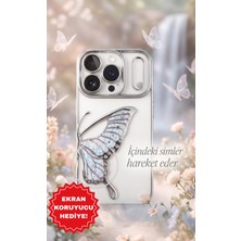 İhya Aksesuar iPhone 17 Pro Uyumlu Çıkıntılı Silikon Simli Kelebek Desenli Kamera Korumalı Şeffaf Telefon Kılıfı