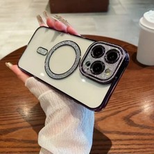 Darkom Iphone 13/14 Uyumlu Magsafe ve Kamera Kısmı Simli Darbe Emici Özelliğe Sahip Silikon Kılıf