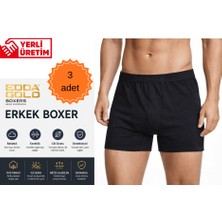 Edda GOLD Erkek Boxer 3'lü Siyah S – Pamuklu Likralı Esnek Rahat Penye İç Çamaşırı