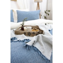 HB&Victory %100 Pamuk Müslin 4 Katlı Çift Kişilik 240X230 Cm. Deniz Mavisi Renk Yatak Örtüsü - 2 Adet Yastık Kılıfı 50X70 Cm.
