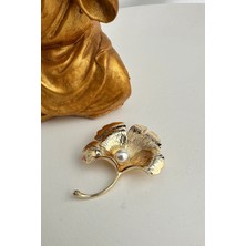 Modex Altın Sarısı Dokulu Inci Detay Çiçek Broş (5cm)