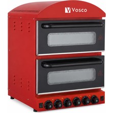 Vosco Çift Katlı Elektrikli Pizza Fırını - Taş Tabanlı Profesyonel Kırmızı Pizza Fırını