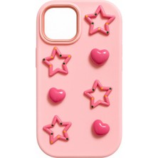 Darkom Iphone 16 Pro Uyumlu Düz Renk 3D Baskılı Yıldız / Kalp Desenli Darbe Emici Kılıf