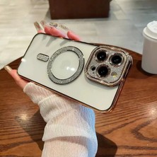 Darkom Iphone 13/14 Uyumlu Magsafe ve Kamera Kısmı Simli Darbe Emici Özelliğe Sahip Silikon Kılıf