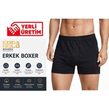 EDDA GOLD Erkek Boxer Siyah M – Pamuklu Likralı Esnek Rahat Penye İç Çamaşırı
