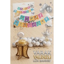 Party Express Gümüş Varak Yaldızlı Lüks Happy Birthday Banner - Renkli