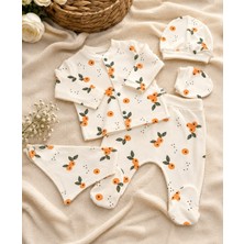 Suvera Store Unısex 0-3 Ay Mandalina Baskılı Pamuklu Yenidoğan 5li Set