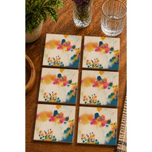 JHAAR Yağlı Boya Görünümlü Fırça Izli Modern 6’lı Set Bardak Altlığı - Uv Baskı Mdf - 10X10 cm