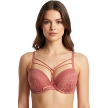 Hadiora Kadın Şeftali Pembe Şeritli Strappy Detaylı Dantelli Desteksiz Sütyen