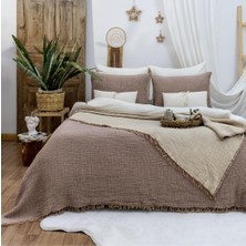 HB&Victory Müslin Yatak Örtüsü 4 Katlı Çift Kişilik 240X230 Cm. Kahverengi Renk %100 Pamuk - 2 Adet Yastık Kılıfı 50X70 Cm.