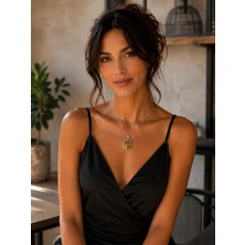 Sibel Doğan Kaplan Gözü Taşlı Gümüş Zincir Kolye, Güneş Tasarımlı Doğal Taş Kadın Kolyesi