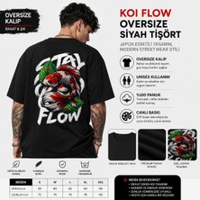 Tişört Kodu Koi Flow Sırt Baskılı Oversize Siyah Unisex Tişört