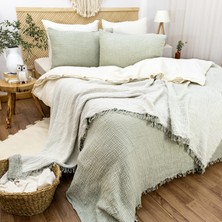 HB&Victory %100 Pamuk Müslin 4 Katlı Yatak Örtüsü Pike Çift Kişilik 230X240 Cm. Çağla Yeşili Renk - 2 Adet Yastık Kılıfı 50X70 Cm.