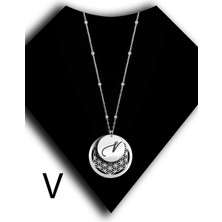 Roxx Jewellery 925 Ayar Gümüş V Harf Plaka Yaşam Çiçekli Top Zincirli Kadın Kolye