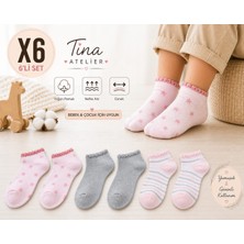 Tina Atelier 6 Çift Kız Çocuk Patik Desenli Çorap Kısa Günlük Yumuşak