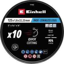 Orijinal Einhell Metal Kesme Diski Seti, 10 Parça, Ø 125 mm (Teneke Kutu İçinde) (Hızlı Kesim, Metal İşleme, Kolay Kesim, MPA Sertifikalı, Markadan Bağımsız) - 49711442