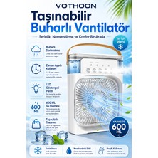 Vothoon Taşınabilir Işıklı 5 Spreyli Vantilatör Buzlu Buharlı Vantilatör Mini Fan Nemlendirici Buharlı  600 ml
