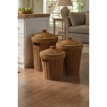 Lumindra 3'lü Kapaklı Rattan Konik Çok Amaçlı Patates- Soğan Sepeti