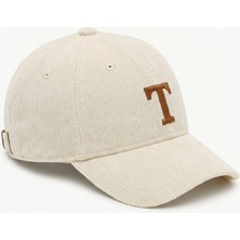 Tesbihane Unisex Beyzbol Şapkası - Isme Özel Harf Nakışlı - Premium Kadife Kumaş - Krem Rengi - Metal Tokalı