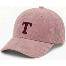 Tesbihane Unisex Beyzbol Şapkası - Isme Özel Harf Nakışlı - Premium Kadife Kumaş - Pembe Renk - Metal Tokalı
