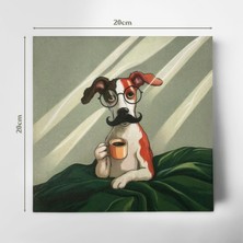 Henno Sevimli Kahve Içen Köpek 20X20 cm Illustrasyon Kanvas Tablo – Özgün, Hediyelik Eşya