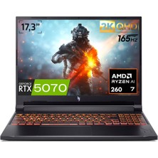 Acer Nitro V 17 Aı Amd Ryzen 7-260 16GB Ram 512GB SSD 8gb RTX5070 17.3" 2k Qhd 165Hz WIN11 Pro Gaming Laptop NH.QZKEY.001