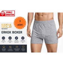 Edda GOLD Erkek Boxer 3'lü Gri M – Pamuklu Likralı Esnek Rahat Penye İç Çamaşırı