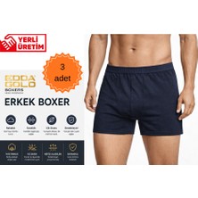 Edda GOLD Erkek Boxer 3'lü Lacivert M – Pamuklu Likralı Esnek Rahat Penye İç Çamaşırı