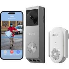 Ezviz Ezvız Wlan Kameralı Görüntülü Kapı Zili, 3mp + 2mp Çift Kamera, Kişi/paket Algılama, Renkli Gece Görüşü, 2 Yönlü Ses, 32GB Dahili Hafıza, Güneş Pilli Kapı Zili %100 Kablosuz, EP3X Pro + Chime