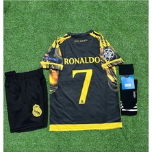 Real Madrid 2023/24 Yeni Sezon Cristiano Ronaldo Özel Çocuk Konsept Forması 4'ü Set (Blackyellow)