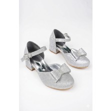 Papuccum Ortopedi Kız Çocuk Simli Kısa Topuklu Kaydırmaz Abiye Ayakkabı