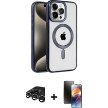 Pileli Store Pilelistore™ iPhone 15 Pro Max Kılıf Eksen Form Koleksiyonu - Siyah 3D Antistatik Mat Seramik Nano Ekran Koruyucu + Raze Metal Kamera Lens - Gs