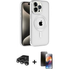 Pileli Store Pilelistore™ iPhone 15 Pro Max Kılıf Eksen Form Koleksiyonu - Siyah 3D Antistatik Mat Seramik Nano Ekran Koruyucu + Raze Metal Kamera Lens - Gs