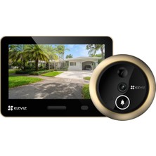 Ezviz 5,5 Inç Renkli Ekrana Sahip Ezvız Wlan Kapı Görüntüleyici, 155° Geniş Açılı 4K Kablosuz Görüntülü Kapı Zili Kamerası ve 7.100 Mah Pil, Aı Kişi Algılama ve Pır Sensörü, 2,4 Ghz, Ep4 (Altın)