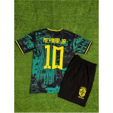 Brezilya Milli Takım Neymar Jr Özel Konsept Çocuk Forması 2'li Set (Yeşil-Sarı)