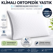 İlay Home Concept İlay Home Klimalı Yastık 50 x 70 cm 1.000 gr Beyaz - Açık Gri Ultra Konforlu Yıkanabilir