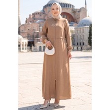 TKM Boydan Fermuarlı Tesettür Kap Camel