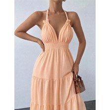 Ales Butik Alesbutik Boyunda Bağlamalı Uzun Elbise
