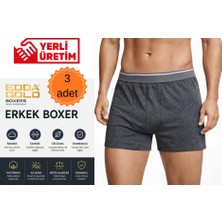 Edda GOLD Erkek Boxer 3'lü Antrasit S – Pamuklu Likralı Esnek Rahat Penye İç Çamaşırı